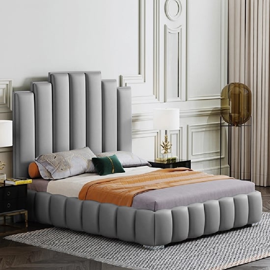 Read more about Leica plush velvet small double bed in grey