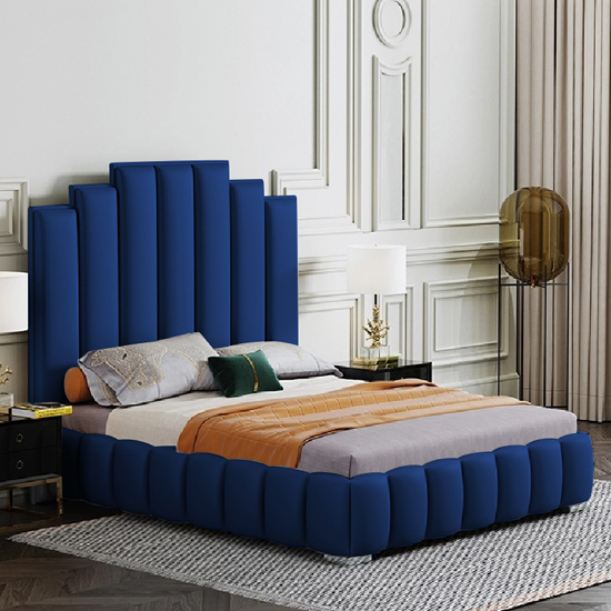 Read more about Leica plush velvet super king size bed in blue