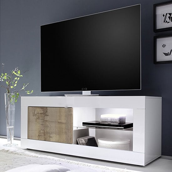Read more about Taylor wooden 1 door tv stand in white high gloss and pero