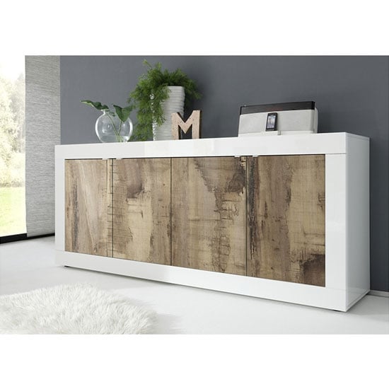 Read more about Taylor wooden 4 doors sideboard in white high gloss and pero