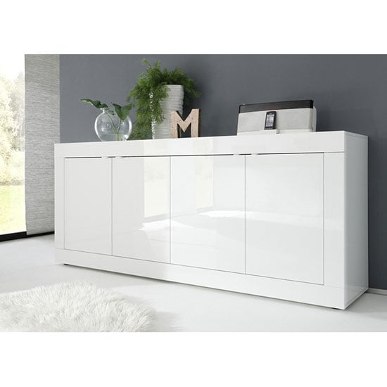Product photograph of Taylor Wooden 4 Doors Sideboard In White High Gloss from Furniture in Fashion