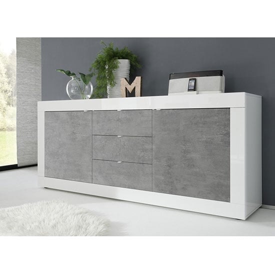 Product photograph of Taylor Wooden Sideboard In White High Gloss And Cement Effect from Furniture in Fashion