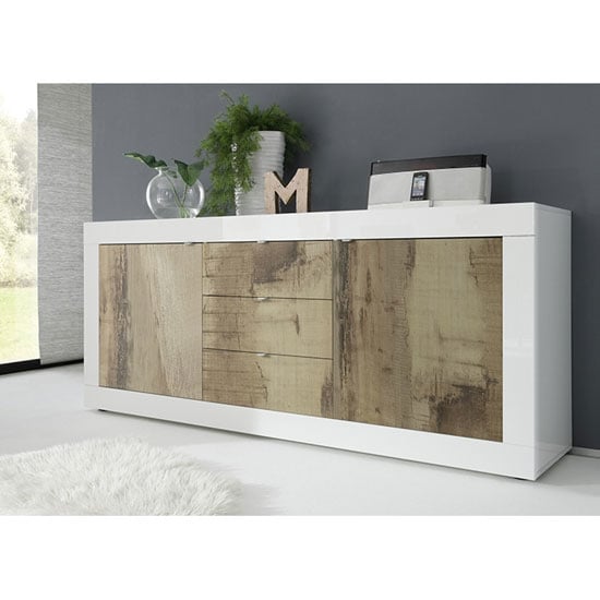 Product photograph of Taylor Wooden Sideboard In White High Gloss And Pero from Furniture in Fashion
