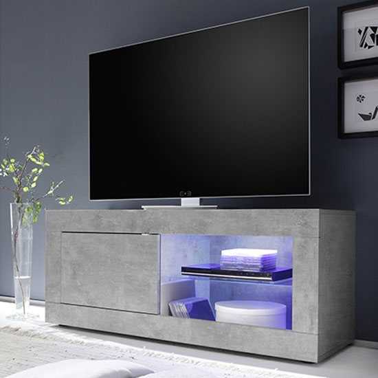 Read more about Taylor led wooden small tv stand in concrete with 1 door