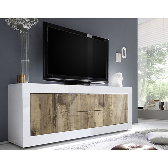 Read more about Taylor high gloss tv sideboard in white high gloss and pero