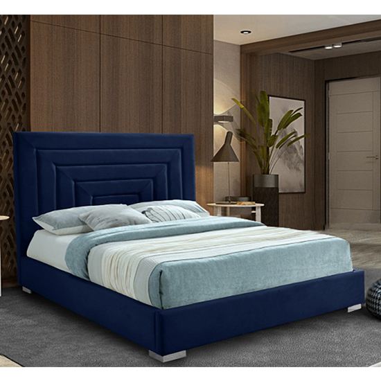 Photo of Leipzig plush velvet upholstered king size bed in blue