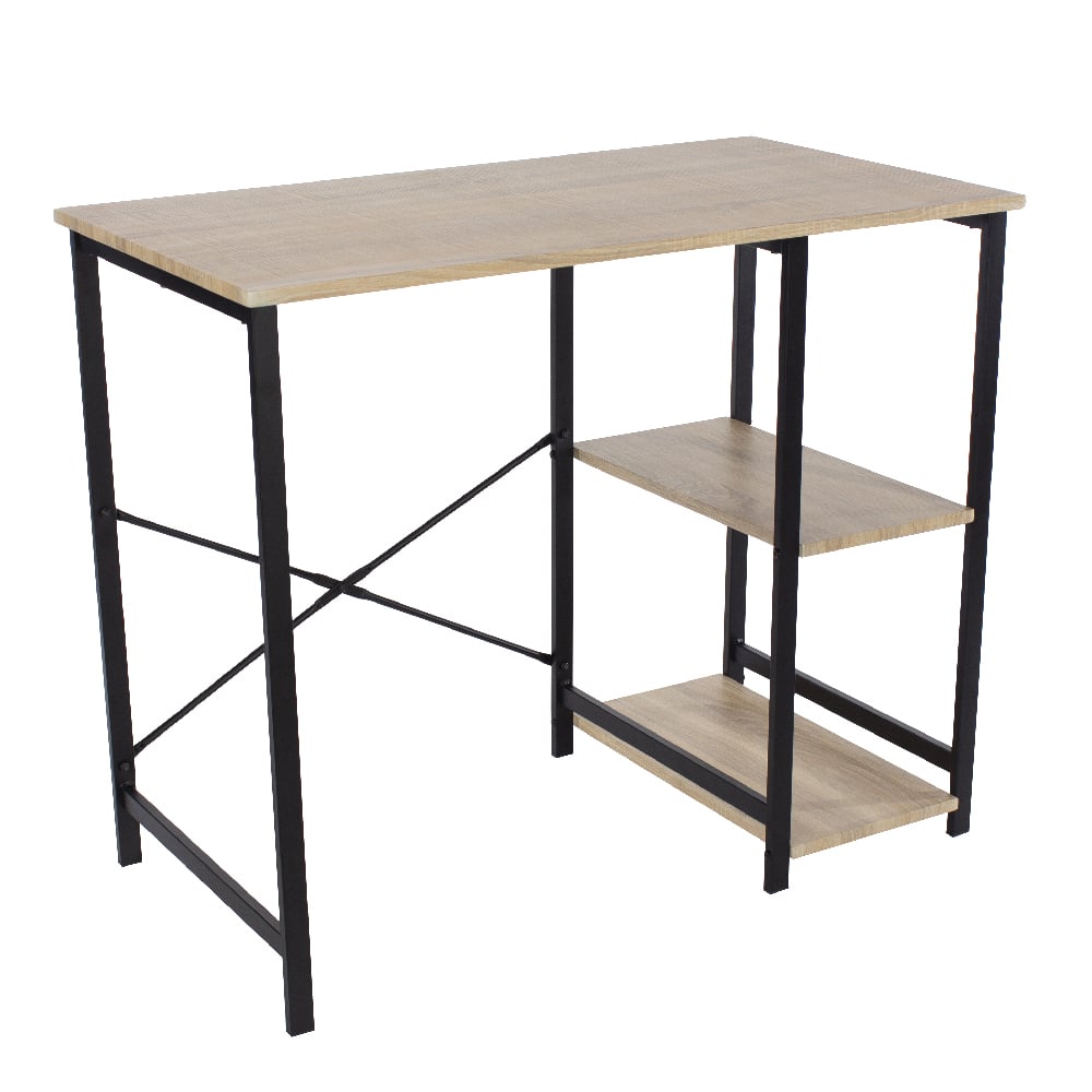 leith wooden laptop desk with 2 shelves in oak and black