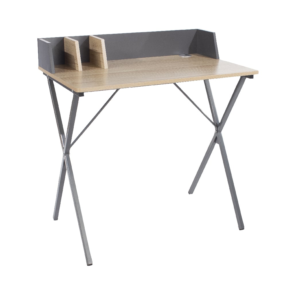 leith wooden laptop desk with 2 shelves in oak and grey