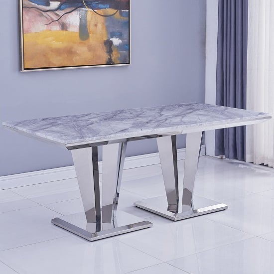 Read more about Leming marble large dining table in grey with twin pedestal