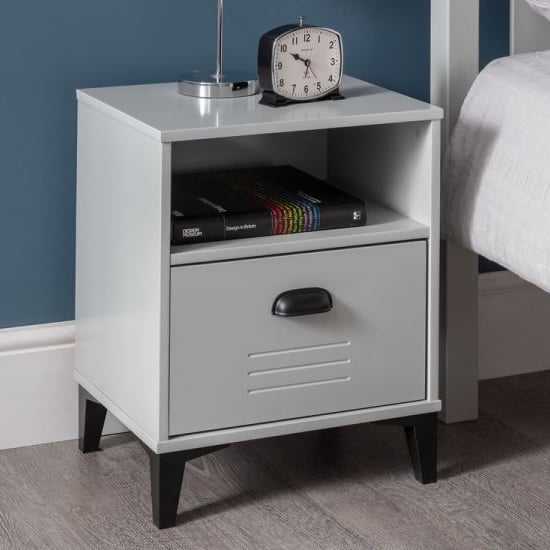 Read more about Laasya wooden bedside cabinet in grey with 1 drawer