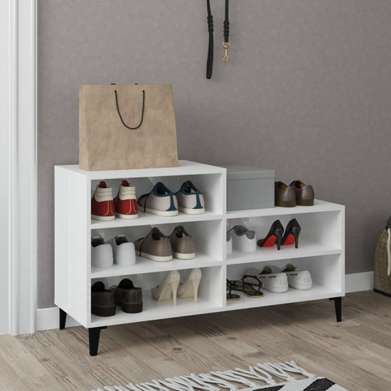 Product photograph of Lenoir High Gloss Shoe Storage Rack With 5 Shelves In White from Furniture in Fashion