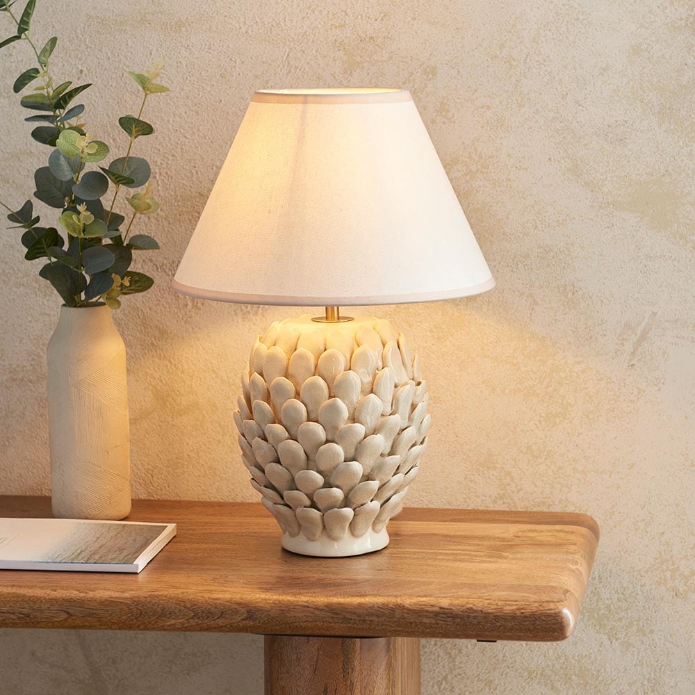 Product photograph of Lenoir White 30cm Shade Small Ceramic Table Lamp In Ivory from Furniture in Fashion