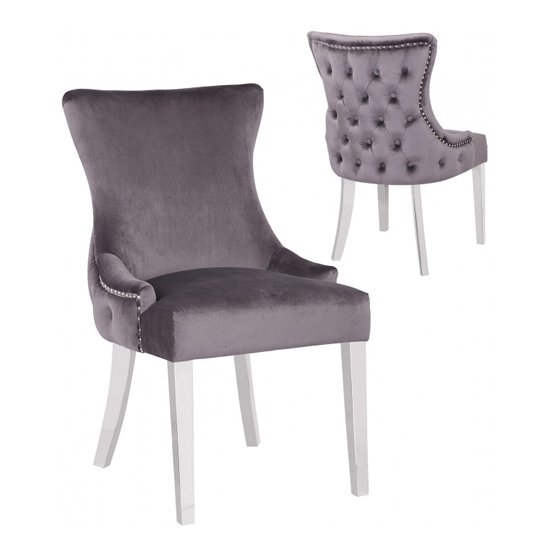Leo Dark Grey Velvet Dining Chairs In Pair | Sale