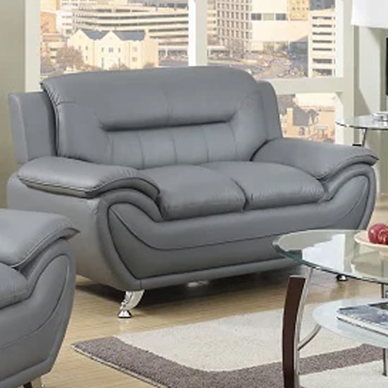 Product photograph of Leon Faux Leather 2 Seater Sofa In Grey from Furniture in Fashion