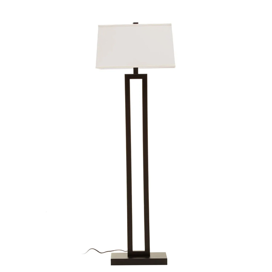 Photo of Leora white fabric shade floor lamp in black cut-out stand