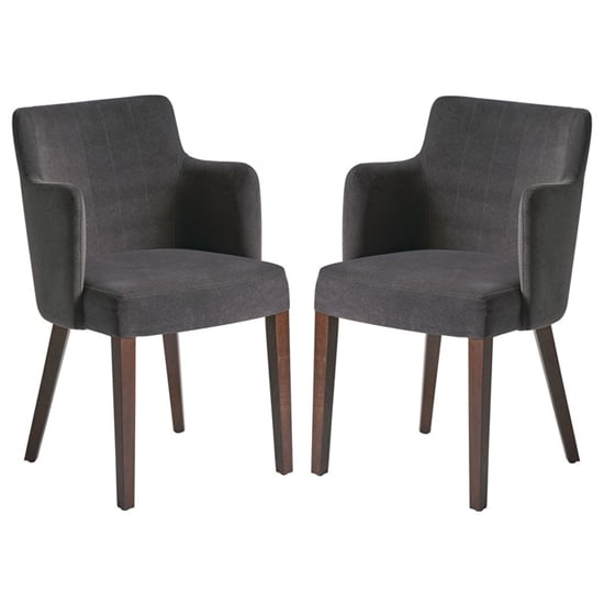 Photo of Lergs curved back nordic dark grey velvet armchairs in pair