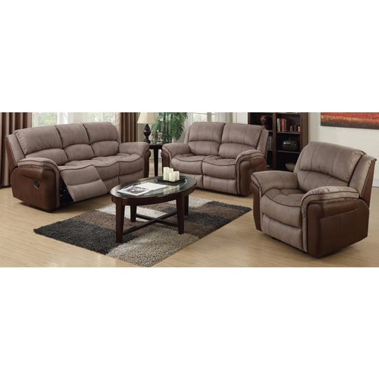 View Lerna fusion 3 seater sofa and 2 armchair suite in taupe and tan