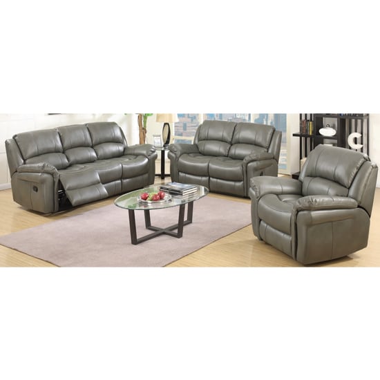 View Lerna leather 3 seater sofa and 2 seater sofa suite in grey