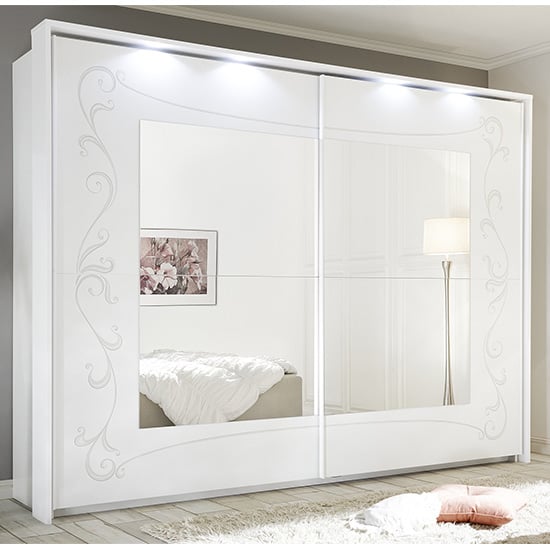 Read more about Lerso led mirrored sliding door wardrobe in serigraphed white