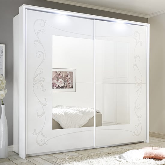 Read more about Lerso led sliding door mirrored wardrobe in serigraphed white