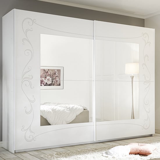 Read more about Lerso mirrored sliding door wardrobe in serigraphed white
