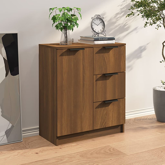 Read more about Leslie wooden sideboard with 1 door 3 drawers in brown oak