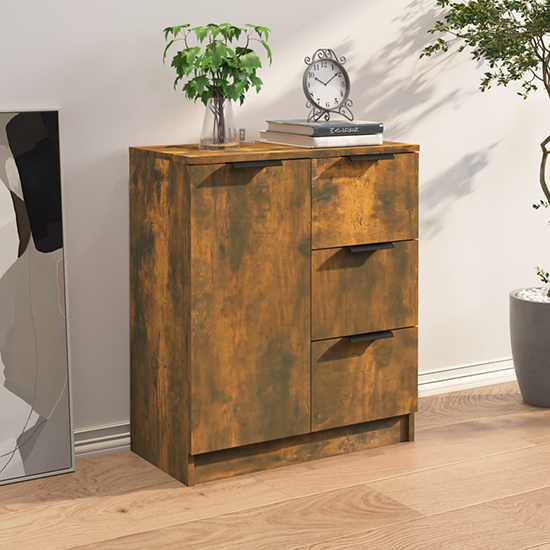 Read more about Leslie wooden sideboard with 1 door 3 drawers in smoked oak