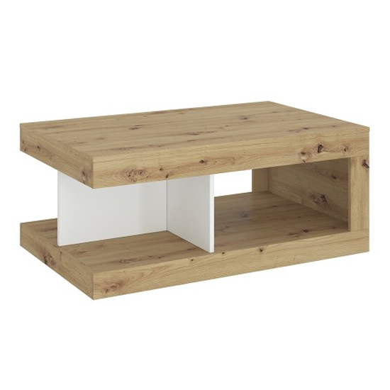 Product photograph of Levy Wooden Coffee Table In Artisan Oak And Alpine White from Furniture in Fashion