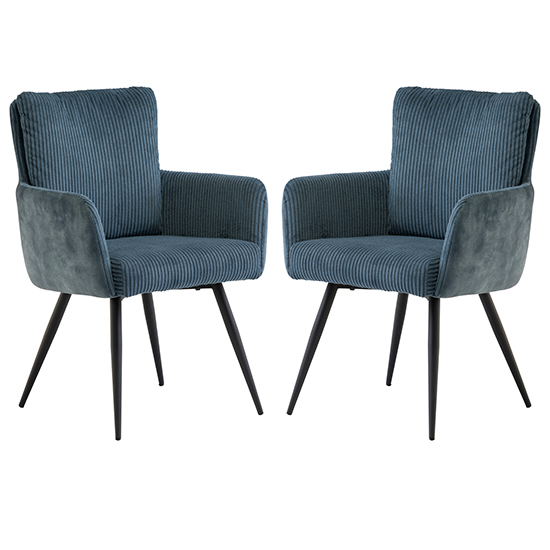 Product photograph of Lewes Blue Corduroy Velvet Dining Armchairs In Pair from Furniture in Fashion
