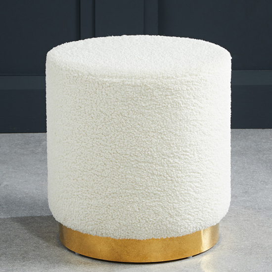Lewes Small Boucle Fabric Pouffe With Gold Base In Ted White ...