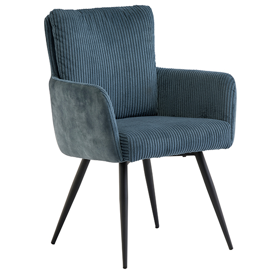 Product photograph of Lewes Velvet Dining Armchair In Blue Corduroy from Furniture in Fashion