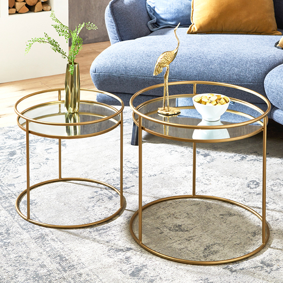 Photo of Lewiston mirrored set of 2 side tables in gold