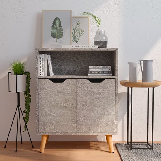 Photo of Lexie wooden sideboard with 2 doors 1 shelf in concrete effect