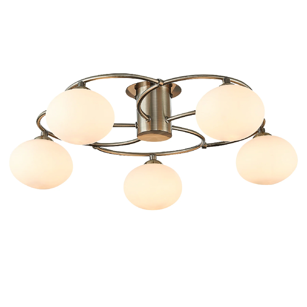 Product photograph of Leyburn 5 Light Glass Shade Flush Light In Antique Brass from Furniture in Fashion