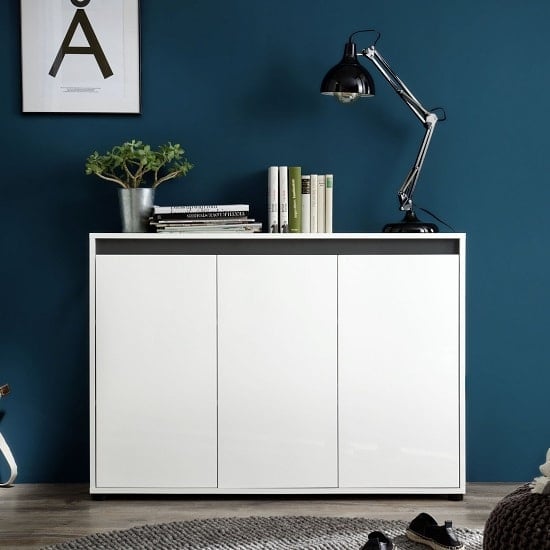 Product photograph of Leyton Modern Sideboard In White With High Gloss Front And Grey from Furniture in Fashion