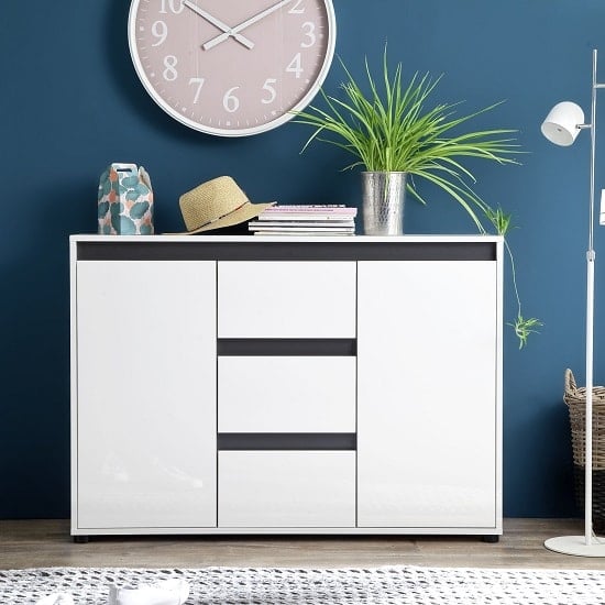 Read more about Leyton sideboard in white with high gloss fronts and grey