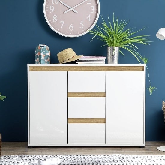 Read more about Leyton sideboard in white with high gloss fronts and oak