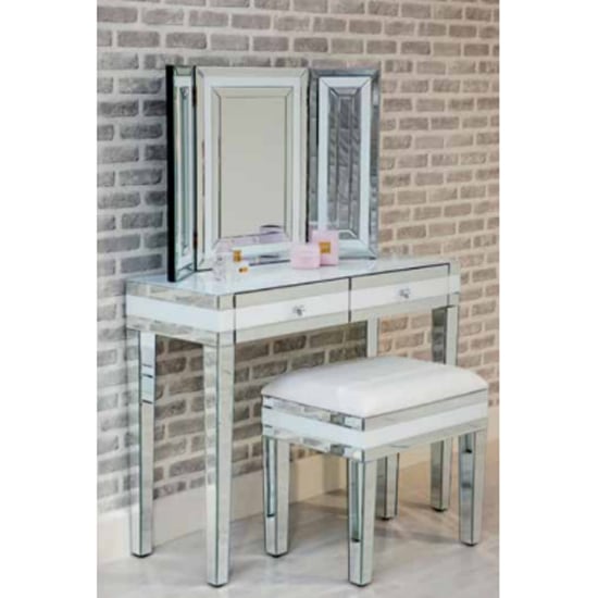 View Liberty mirrored dressing table set in white high gloss