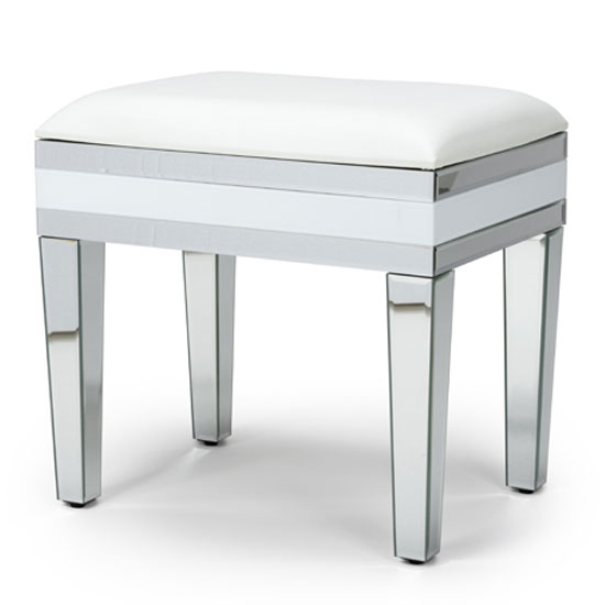 Read more about Liberty mirrored dressing table stool in silver and white gloss