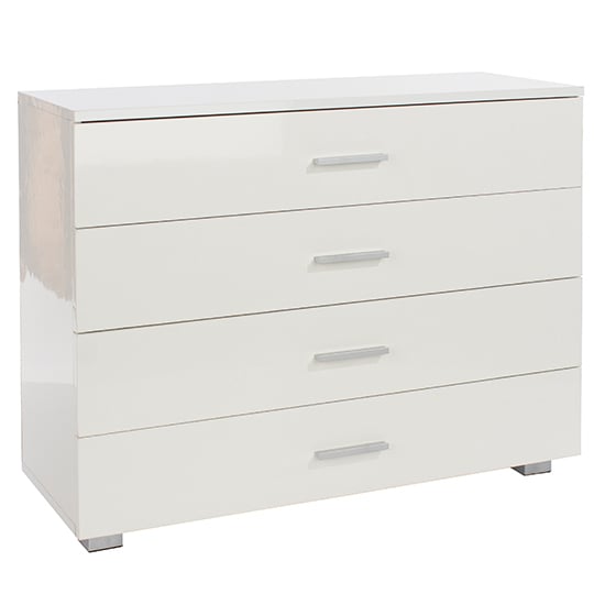 Photo of Louth low high gloss chest of 4 drawers in white