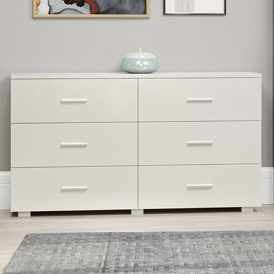 Photo of Louth wide high gloss chest of 6 drawers in white