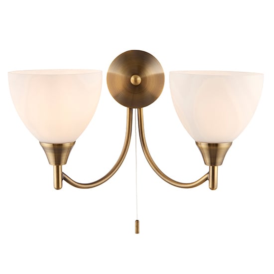 Product photograph of Lightson 2 Lights Matt Opal Glass Wall Light In Antique Brass from Furniture in Fashion