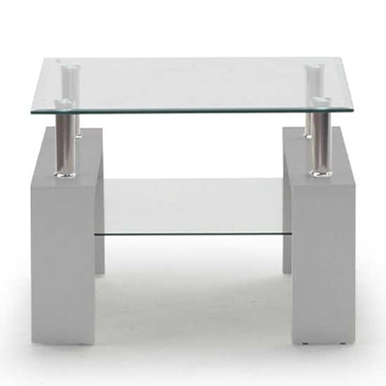 Product photograph of Lilia Clear Glass Lamp Table With Grey Wooden Base from Furniture in Fashion