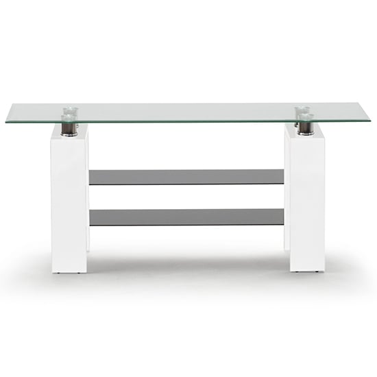 Product photograph of Lilia Clear Glass Tv Stand With White Wooden Base from Furniture in Fashion