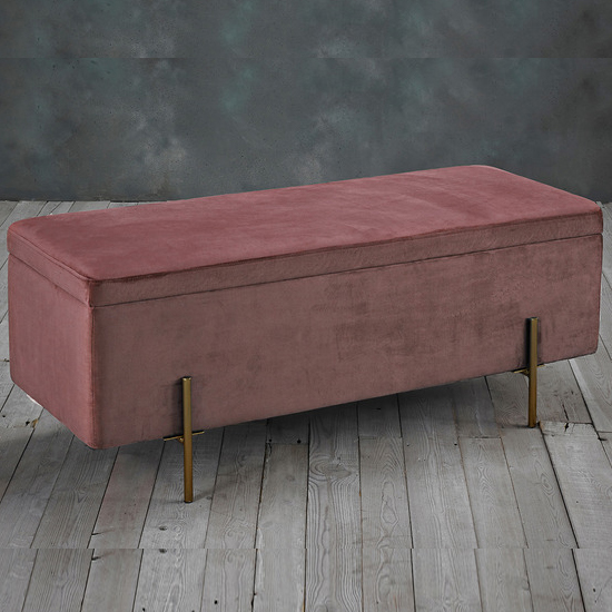Photo of Lilia velvet storage ottoman with gold legs in pink
