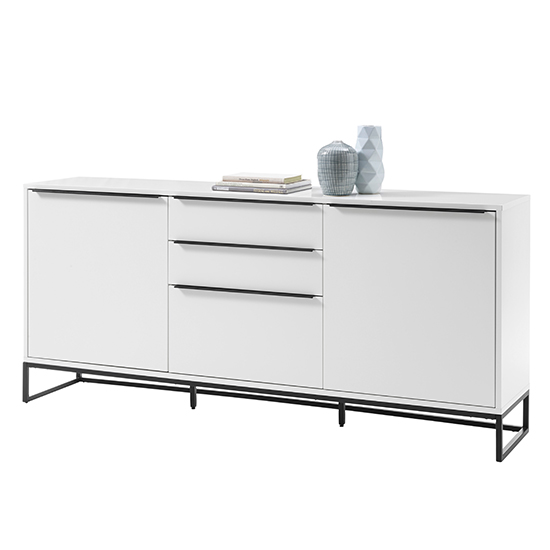 Product photograph of Lille Wooden Sideboard In Matt White With 2 Doors 3 Drawers from Furniture in Fashion