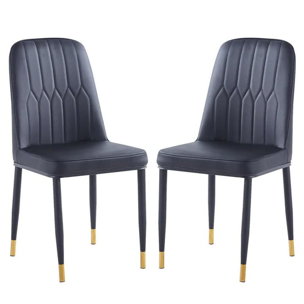 lima black faux leather dining chairs in pair