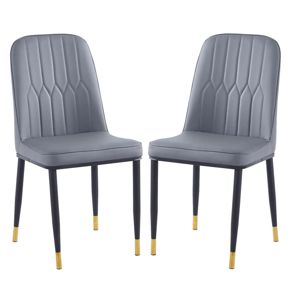 lima grey faux leather dining chairs in pair