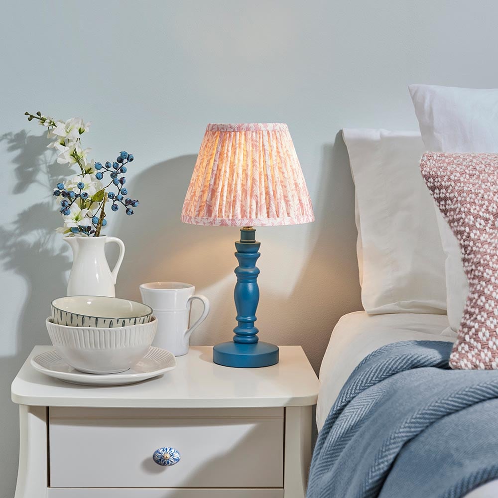 Read more about Lincoln peachy keen 20cm shade wood table lamp in marlin blue