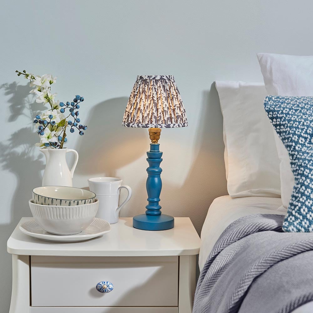 Product photograph of Lincoln Pearl Grey 16cm Shade Wood Table Lamp In Marlin Blue from Furniture in Fashion